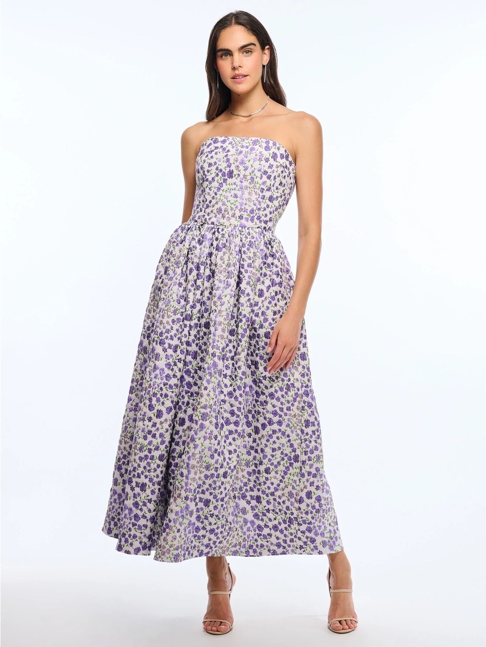 Shoshanna Dana Floral-Print Strapless A-Line Dress White Purple Size 4 NWT New